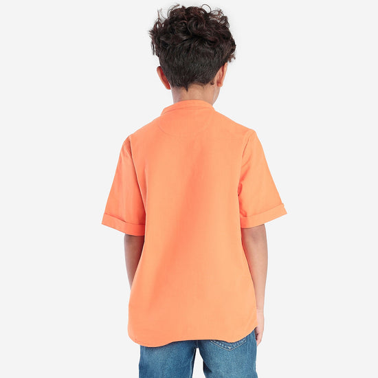 Boys Shirts Orange Solid Pocket Line