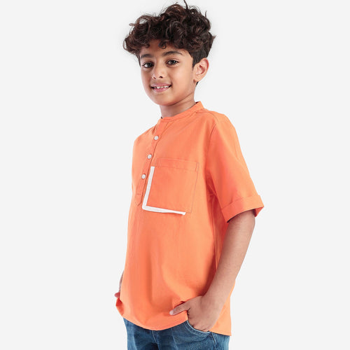 Boys Shirts Orange Solid Pocket Line