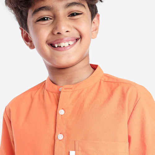Boys Shirts Orange Solid Pocket Line