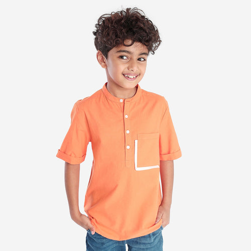 Boys Shirts Orange Solid Pocket Line