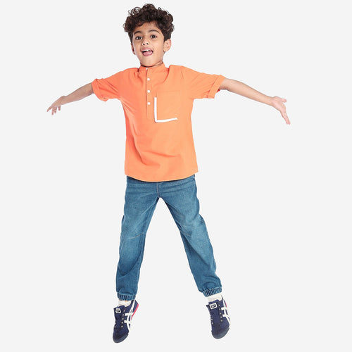 Boys Shirts Orange Solid Pocket Line