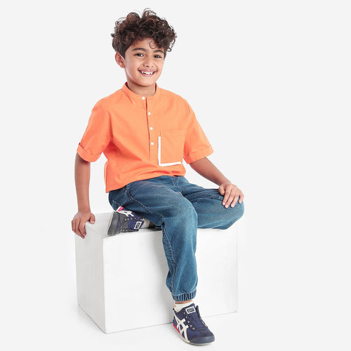 Boys Shirts Orange Solid Pocket Line