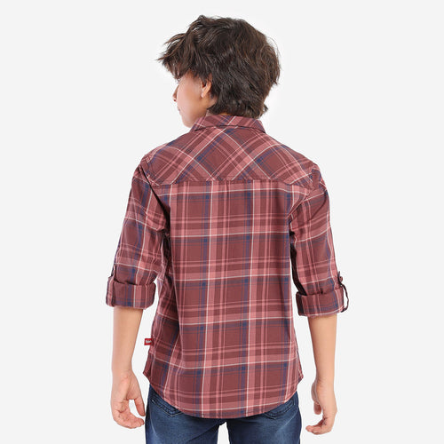 Boys Red Checks Full Sleeves Shirt