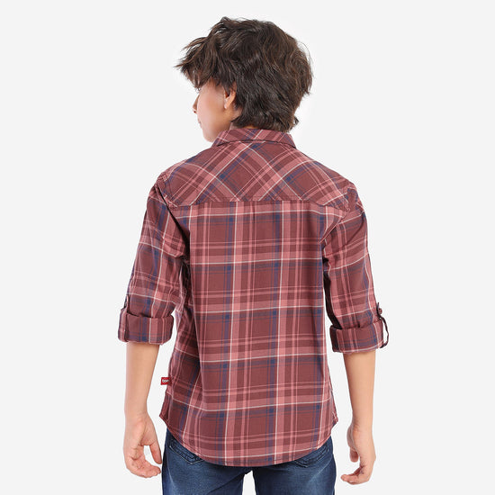 Boys Red Checks Full Sleeves Shirt
