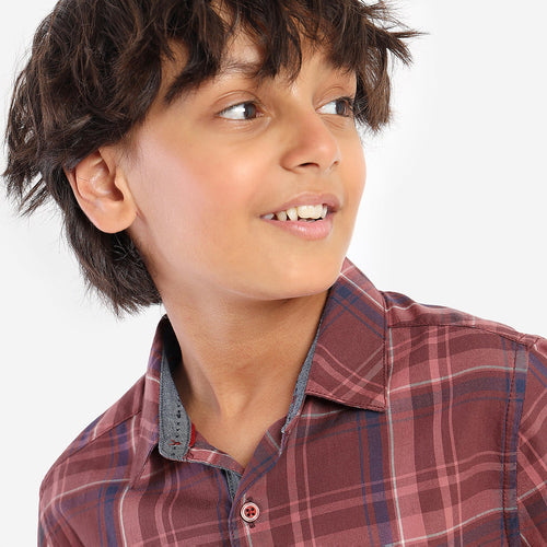 Boys Red Checks Full Sleeves Shirt