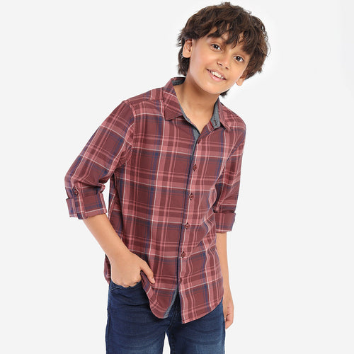 Boys Red Checks Full Sleeves Shirt