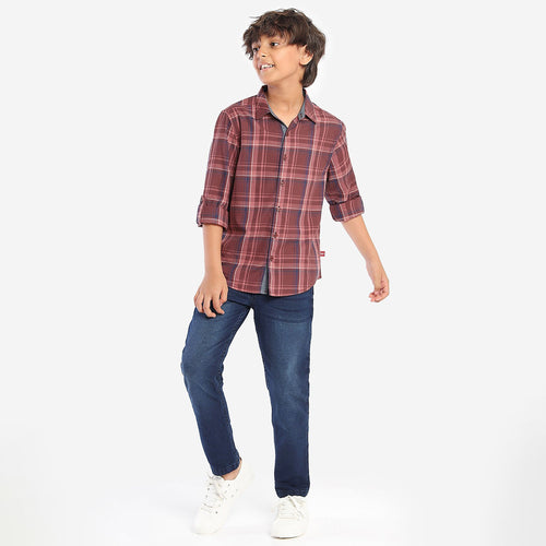 Boys Red Checks Full Sleeves Shirt