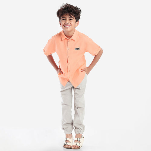 Boys Orange Half Sleeve Shirt