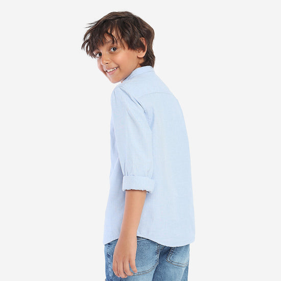 Boys Blue Solid Full Sleeve Shirt