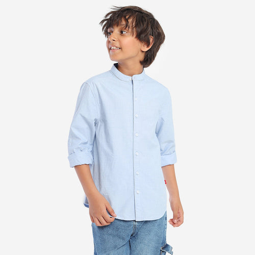 Boys Blue Solid Full Sleeve Shirt