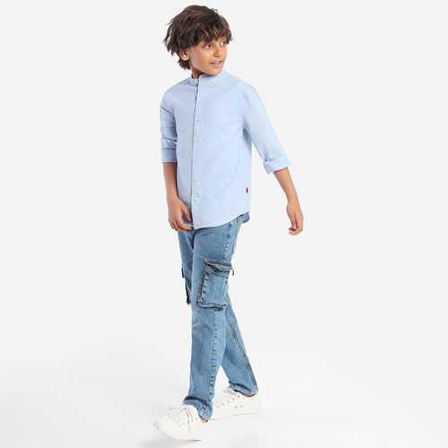 Boys Blue Solid Full Sleeve Shirt