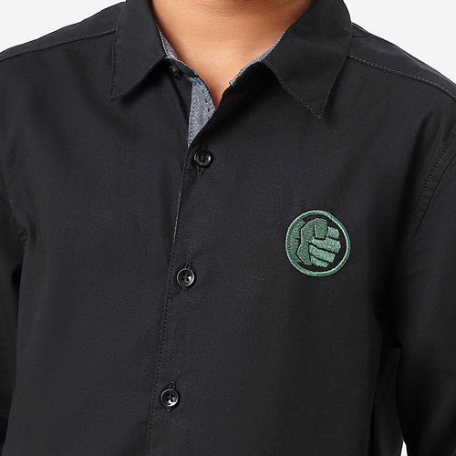BONKIDS BOYS Blue Hulk Embroidery Full Sleeve SHIRTS