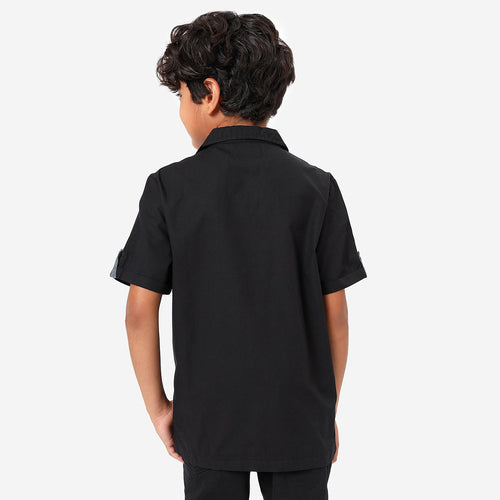 BONKIDS BOYS Black Spiderman Embroidery Half Sleeve SHIRTS