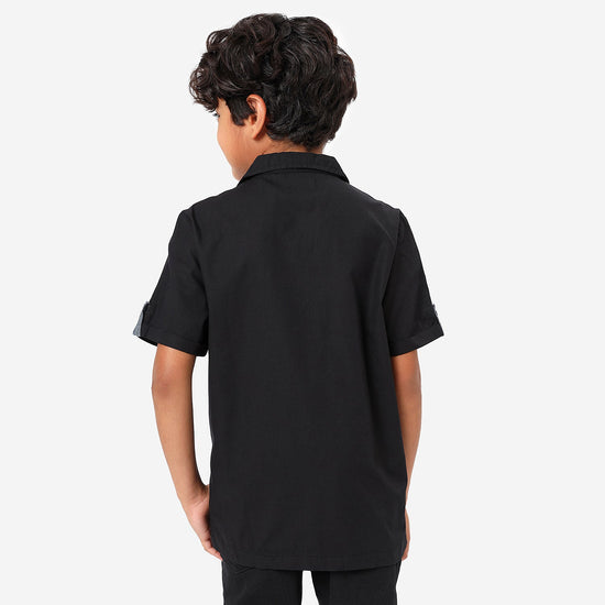BONKIDS BOYS Black Spiderman Embroidery Half Sleeve SHIRTS