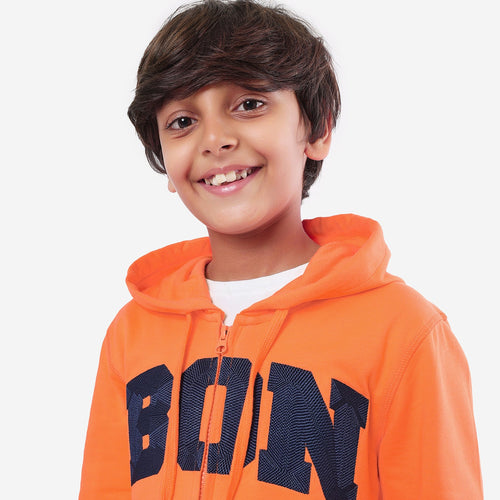 BOYS Embroidery Orange ZIPPER HOODIE