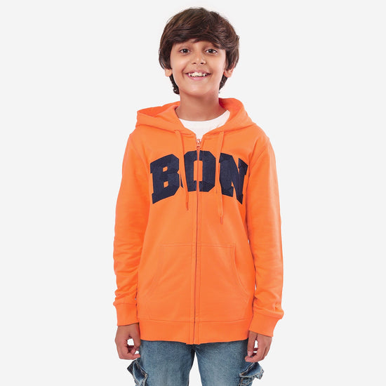 BOYS Embroidery Orange ZIPPER HOODIE