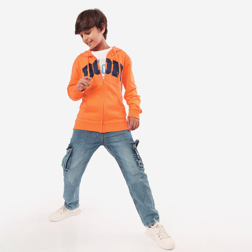BOYS Embroidery Orange ZIPPER HOODIE