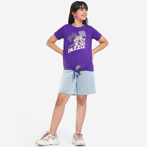 Girls Printed Knotted Cotton Top