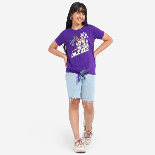 Girls Printed Knotted Cotton Top