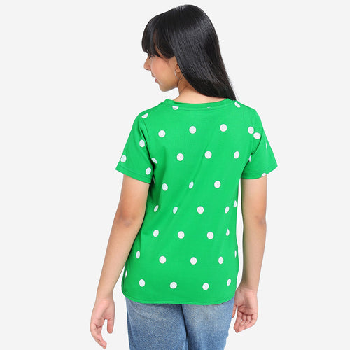 Girls Green Printed Knotted Cotton Top