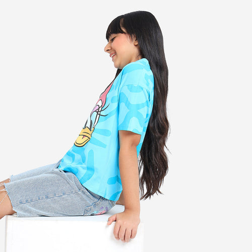 Girls oversized Regular Leangth Daisy Printed Cotton Tshirt