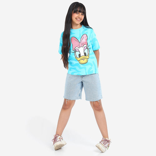 Girls oversized Regular Leangth Daisy Printed Cotton Tshirt