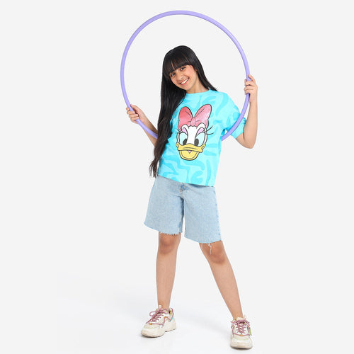 Girls oversized Regular Leangth Daisy Printed Cotton Tshirt