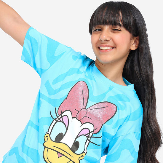 Girls oversized Regular Leangth Daisy Printed Cotton Tshirt
