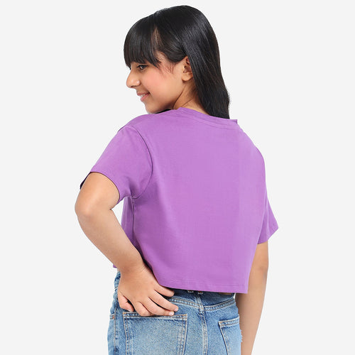 Girls Oversized Croped Daisy Print Cotton Tshirt