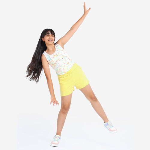 Yellow Solid Girls Regular Shorts