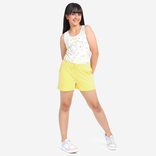Yellow Solid Girls Regular Shorts