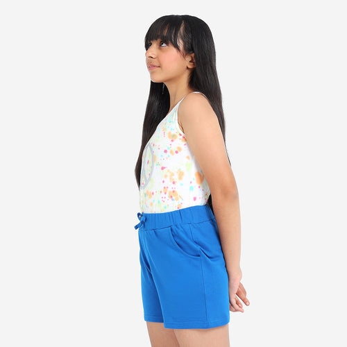 Blue Solid Girls Regular Shorts