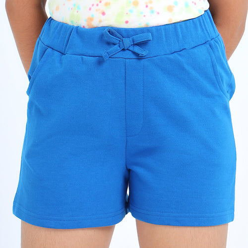 Blue Solid Girls Regular Shorts
