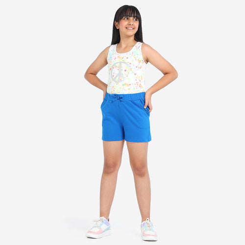 Blue Solid Girls Regular Shorts