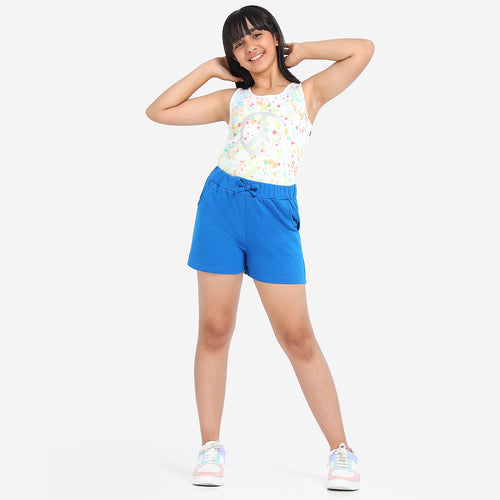 Blue Solid Girls Regular Shorts