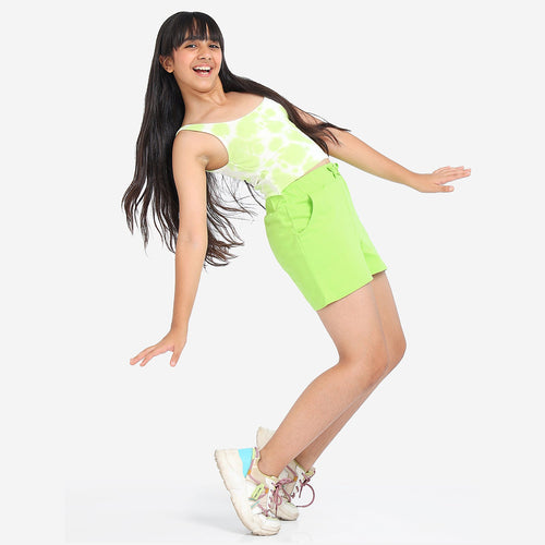 Green Solid Girls Regular Shorts