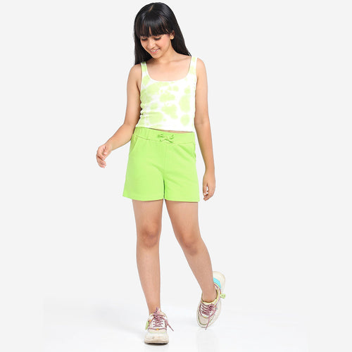 Green Solid Girls Regular Shorts