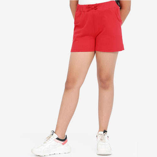Red Solid Girls Regular Shorts