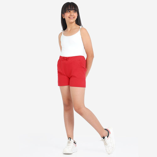 Red Solid Girls Regular Shorts
