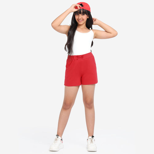 Red Solid Girls Regular Shorts