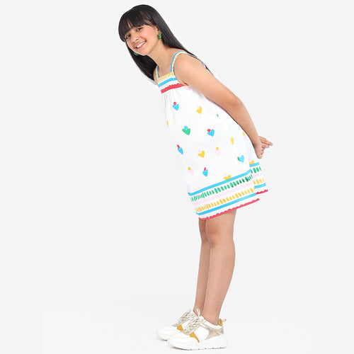 Girls Printed Strapped Casual Cotton Dress
