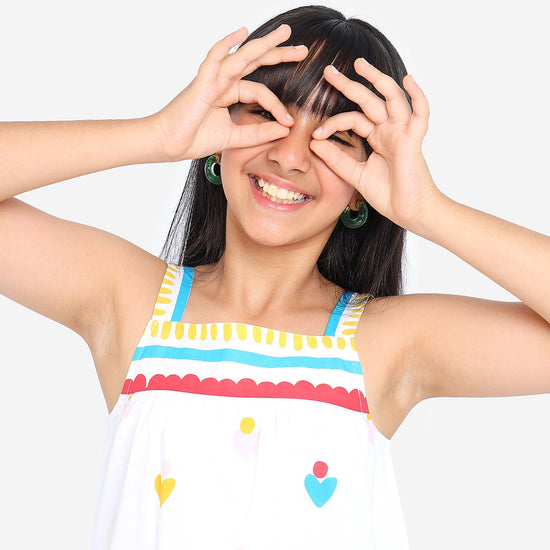 Girls Printed Strapped Casual Cotton Dress