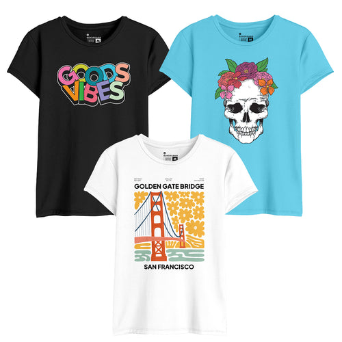 Good Vibes Women Graphic Printed Combo Tees