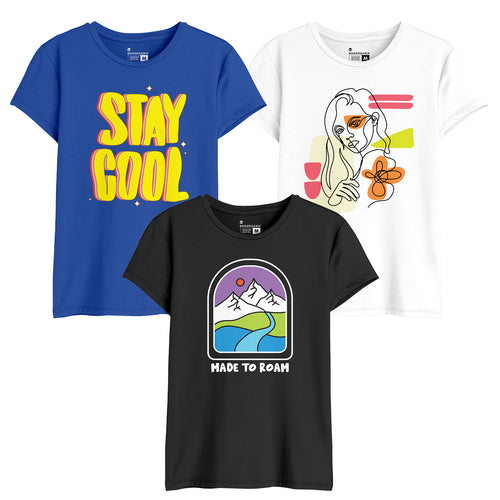 Stay Cool Women Graphic Printed Combo Tees