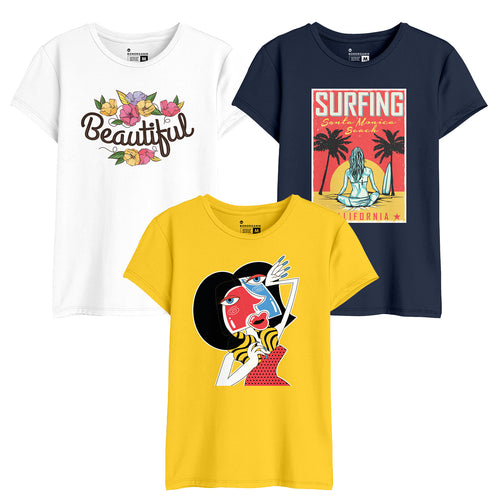 Surfing Women Graphic Printed Combo Tees