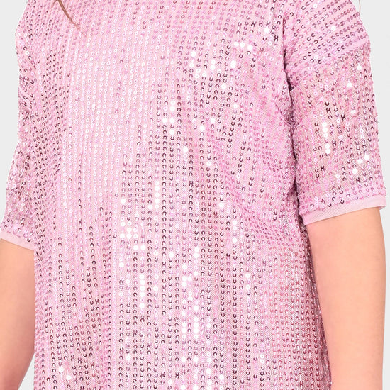 Girls Pink Sequence Oversized Party Dress