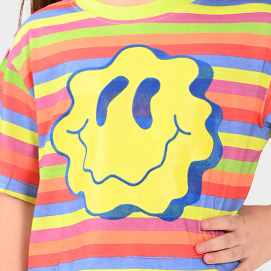 Girls Croped Smily Print Cotton Tshirt