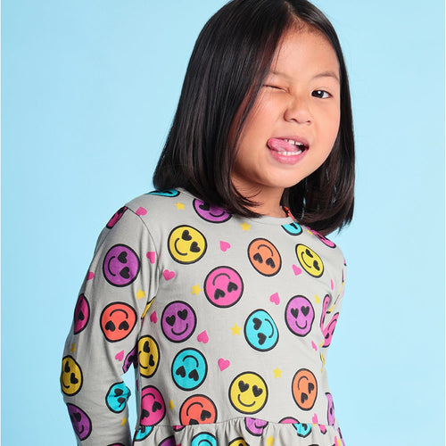 Smiley Printed Girls Dress