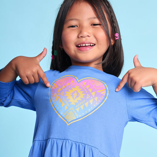 Rainbow Heart Printed Girls Dress