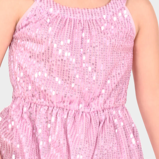 Girls Pink Sequence Oversized Sleeveless Party Dress